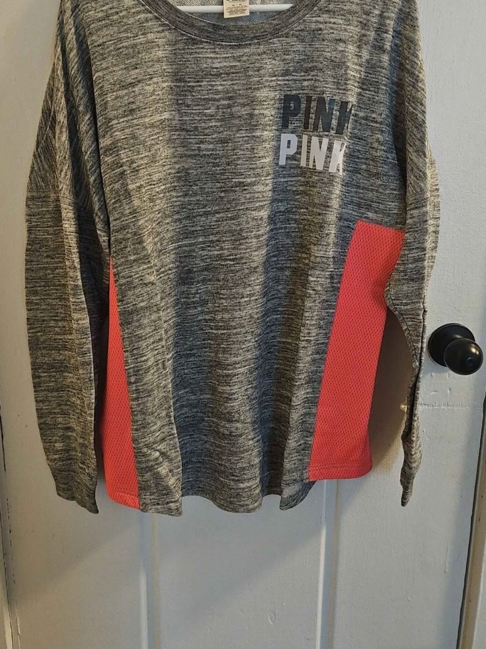 PINK Victoria's Secret Gray Heather Pullover with Coral Panels
